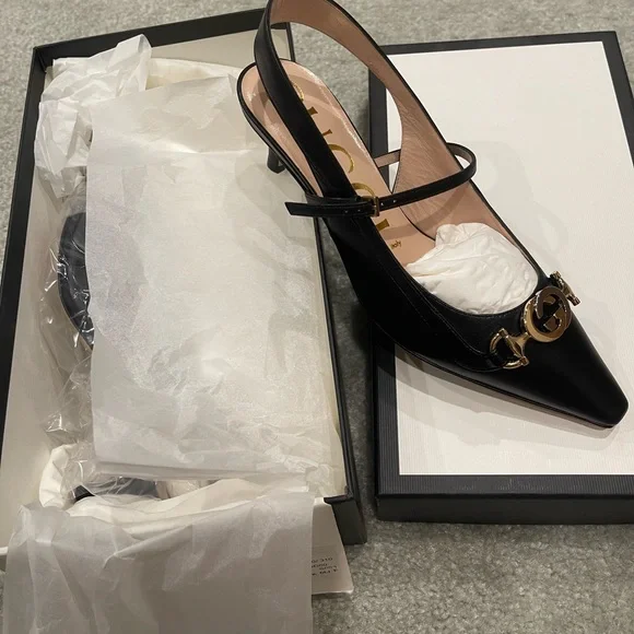 Gucci classic black logo slingback heels - Picture 2 of 4